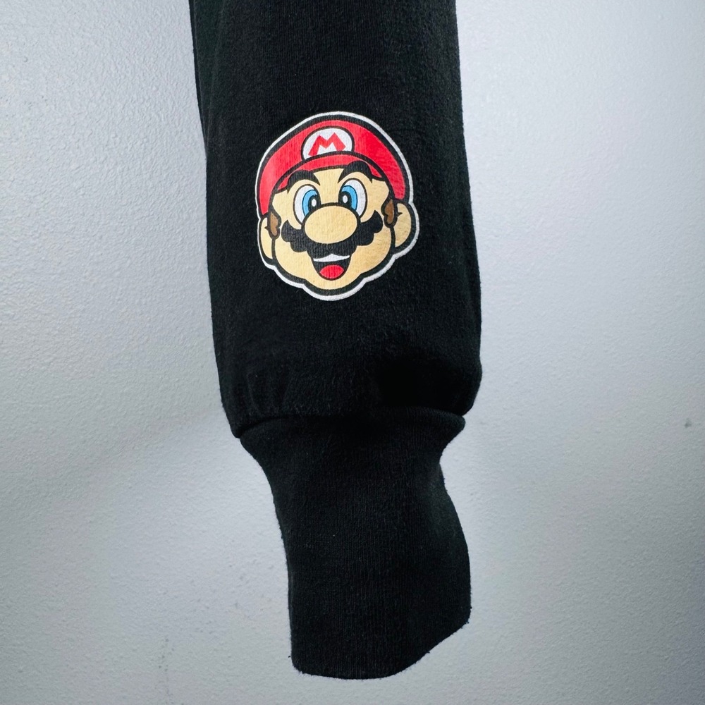 Nintendo Super Mario Bros Hoodie Mens Medium Black Graphic Pullover Sweatshirt - Picture 3 of 8